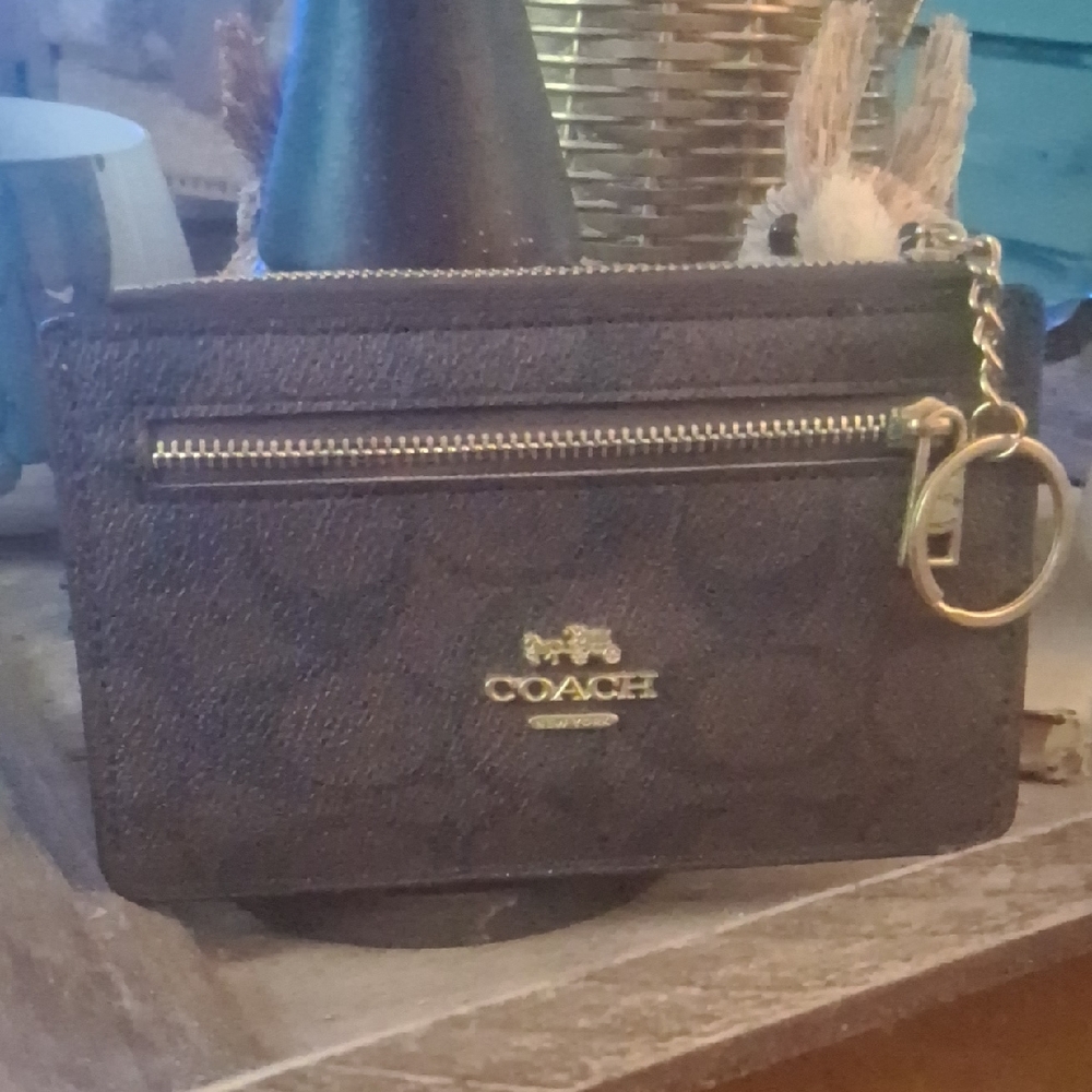 Coach Dark Brown Card Holder with Gold Details